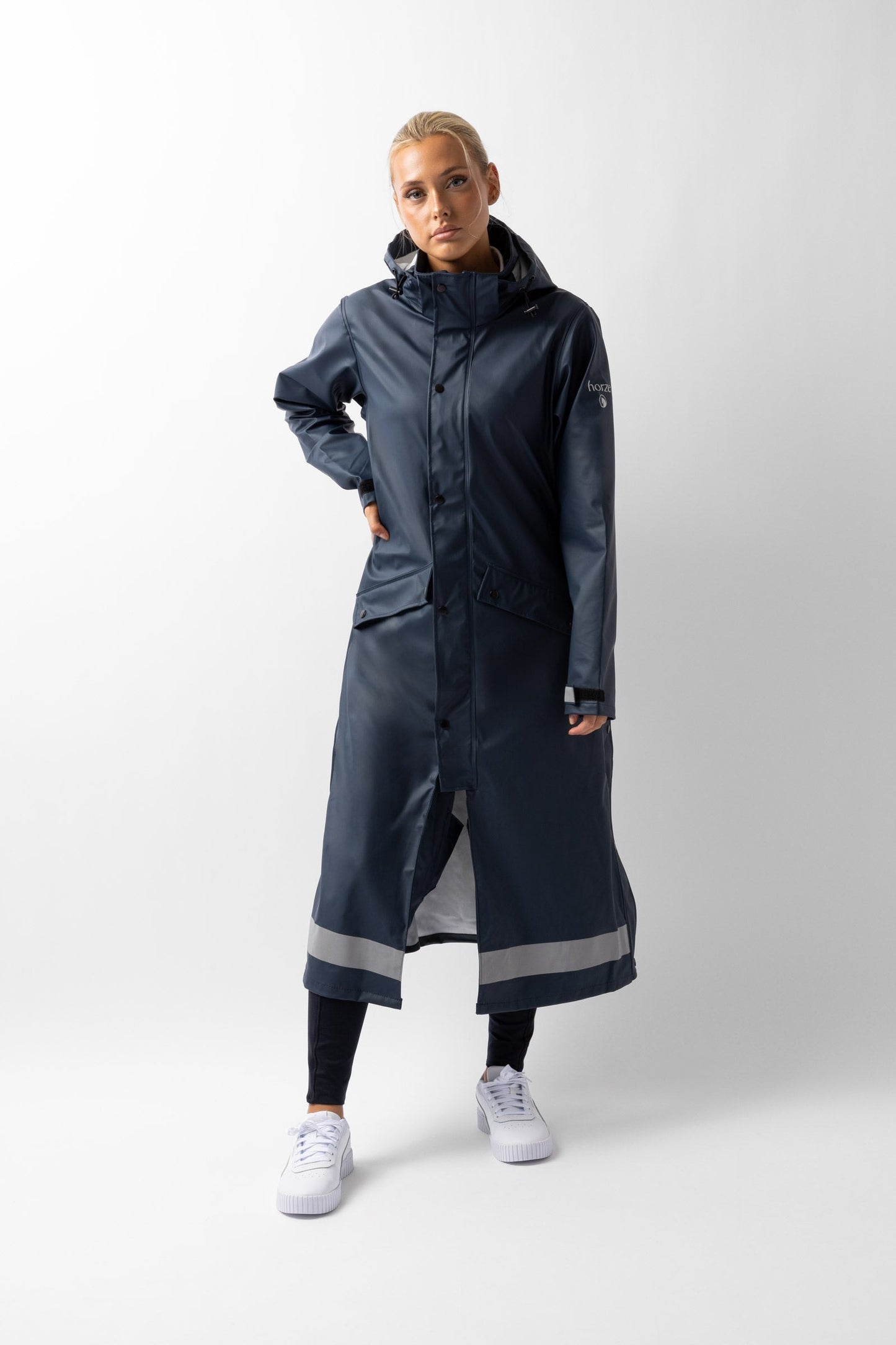 Hazel Women's Long Raincoat with Slits Dark Navy 6