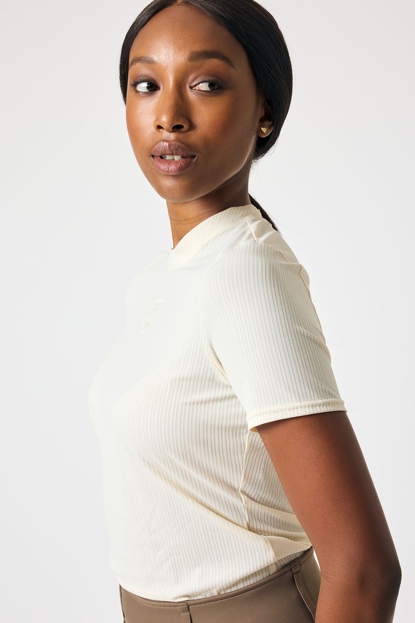 Courtney S/S Striped Mesh Top Vanilla Beige XS