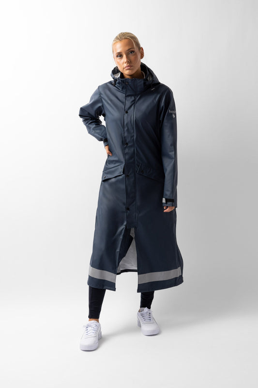Hazel Women's Long Raincoat with Slits Dark Navy 6