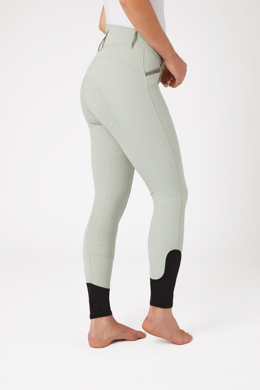 Women's Silicone Full Seat Breeches with High Waist and Crystal Pocket Aqua Grey (Green) 14
