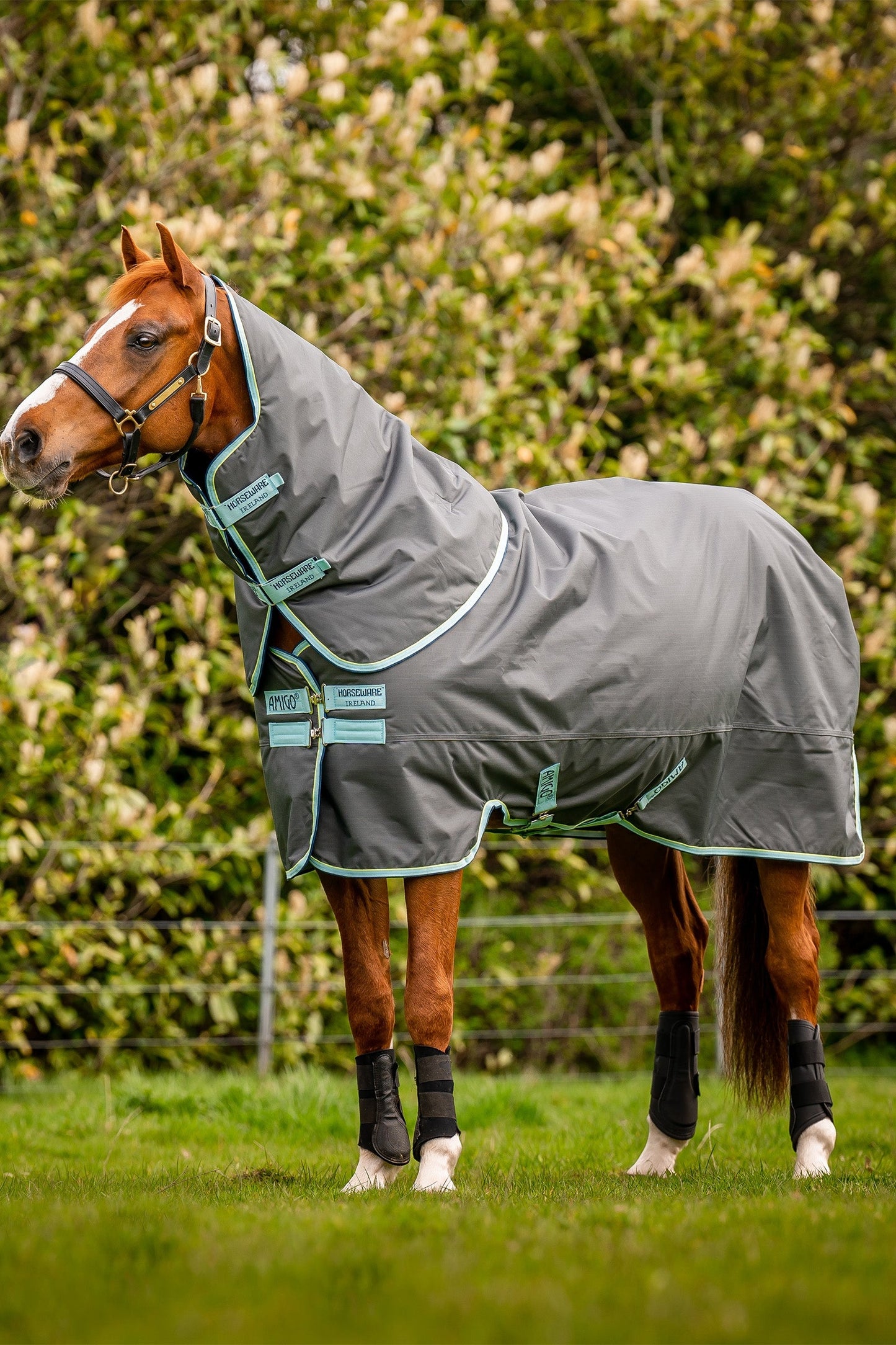 Amigo Hero Ripstop Plus Turnout Rug With Detachable Neck, 200g Shadow / Blue Haze & Navy 80
